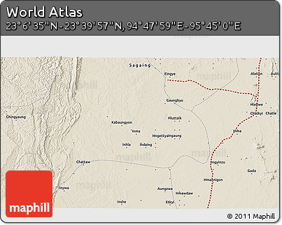 Shaded Relief 3D Map of the Area around 23° 23' 16" N, 95° 16' 30" E