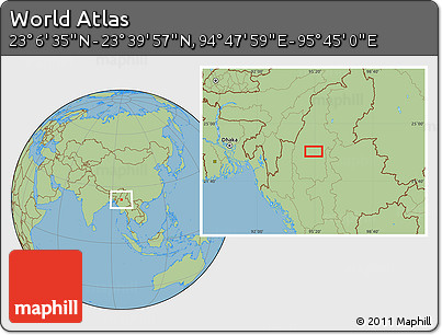 Savanna Style Location Map of the Area around 23° 23' 16" N, 95° 16' 30" E