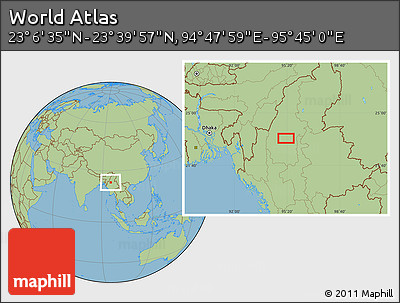 Savanna Style Location Map of the Area around 23° 23' 16" N, 95° 16' 30" E