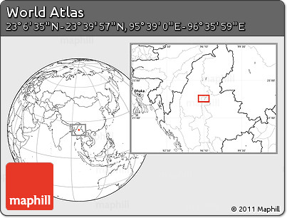 Blank Location Map of the Area around 23° 23' 16" N, 96° 7' 30" E
