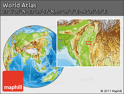 Physical Location Map of the Area around 23° 23' 16" N, 96° 7' 30" E