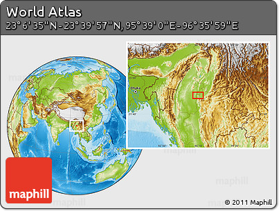 Physical Location Map of the Area around 23° 23' 16" N, 96° 7' 30" E