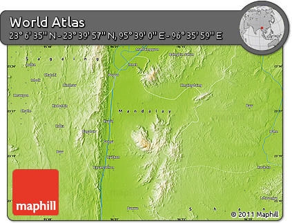 Physical Map of the Area around 23° 23' 16" N, 96° 7' 30" E
