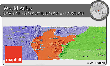 Political Panoramic Map of the Area around 23° 23' 16" N, 96° 7' 30" E