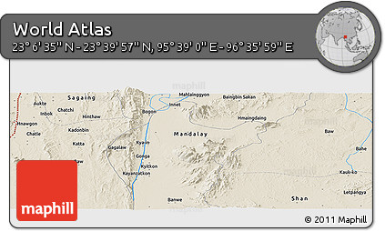 Shaded Relief Panoramic Map of the Area around 23° 23' 16" N, 96° 7' 30" E