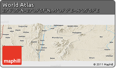 Shaded Relief Panoramic Map of the Area around 23° 23' 16" N, 96° 7' 30" E