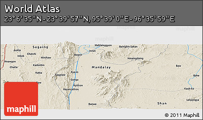 Shaded Relief Panoramic Map of the Area around 23° 23' 16" N, 96° 7' 30" E