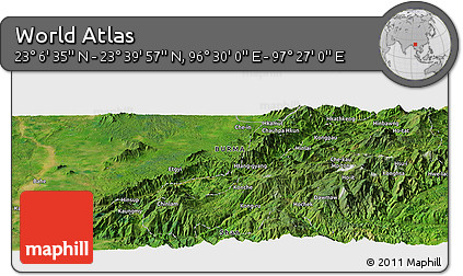 Satellite Panoramic Map of the Area around 23° 23' 16" N, 96° 58' 29" E