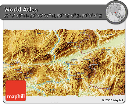 Physical 3D Map of the Area around 23° 23' 16" N, 98° 40' 30" E