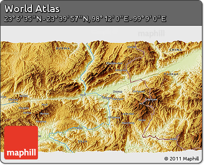 Physical 3D Map of the Area around 23° 23' 16" N, 98° 40' 30" E