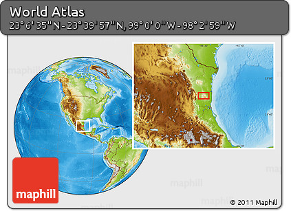 Physical Location Map of the Area around 23° 23' 16" N, 98° 31' 30" W