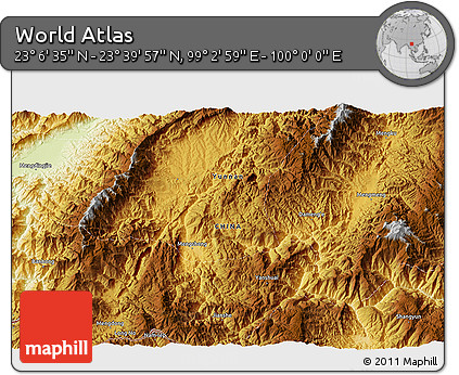 Physical 3D Map of the Area around 23° 23' 16" N, 99° 31' 30" E
