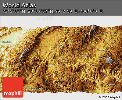 Physical 3D Map of the Area around 23° 23' 16" N, 99° 31' 30" E