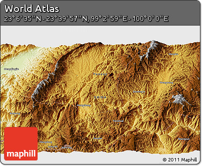 Physical 3D Map of the Area around 23° 23' 16" N, 99° 31' 30" E