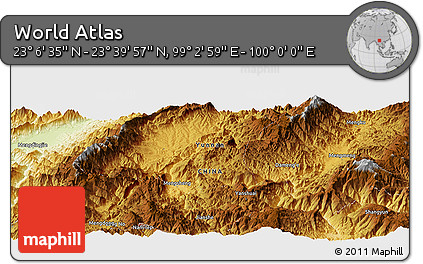 Physical Panoramic Map of the Area around 23° 23' 16" N, 99° 31' 30" E