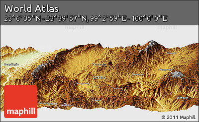Physical Panoramic Map of the Area around 23° 23' 16" N, 99° 31' 30" E