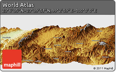 Physical Panoramic Map of the Area around 23° 23' 16" N, 99° 31' 30" E