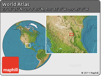Satellite Location Map of the Area around 23° 53' 5" N, 100° 13' 29" W