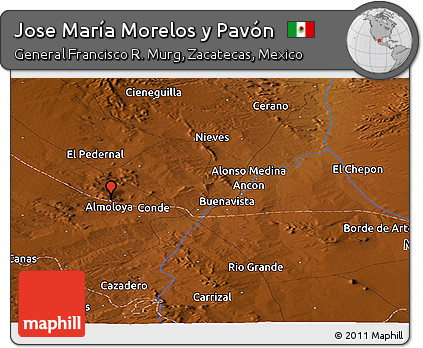 Physical Panoramic Map of Jose María Morelos Y Pavón
