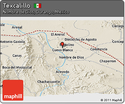 Shaded Relief Panoramic Map of Texcalillo