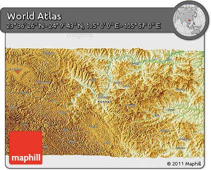 Physical 3D Map of the Area around 23° 53' 5" N, 105° 28' 29" E