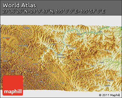 Physical 3D Map of the Area around 23° 53' 5" N, 105° 28' 29" E