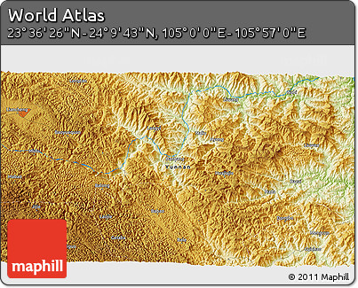 Physical 3D Map of the Area around 23° 53' 5" N, 105° 28' 29" E