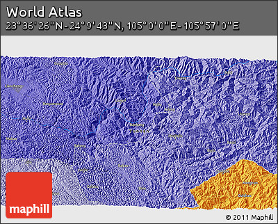 Political 3D Map of the Area around 23° 53' 5" N, 105° 28' 29" E