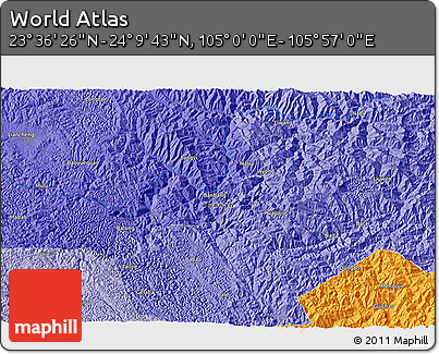 Political 3D Map of the Area around 23° 53' 5" N, 105° 28' 29" E