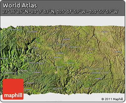 Satellite 3D Map of the Area around 23° 53' 5" N, 105° 19' 29" W