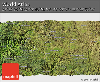 Satellite 3D Map of the Area around 23° 53' 5" N, 105° 19' 29" W