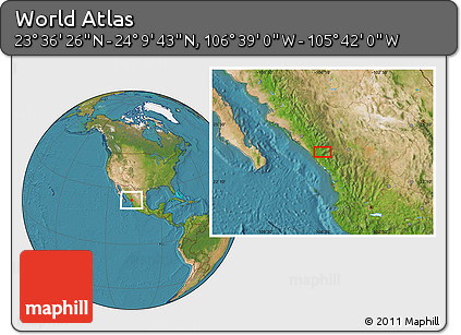 Satellite Location Map of the Area around 23° 53' 5" N, 106° 10' 30" W