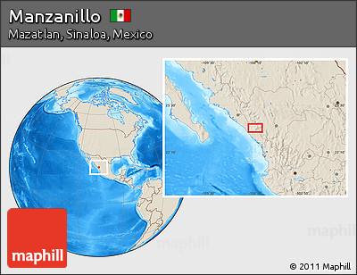 Shaded Relief Location Map of Manzanillo