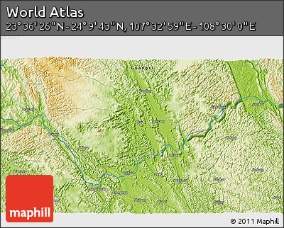 Physical 3D Map of the Area around 23° 53' 5" N, 108° 1' 30" E