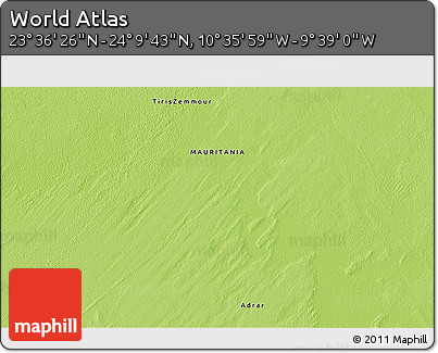 Physical 3D Map of the Area around 23° 53' 5" N, 10° 7' 30" W