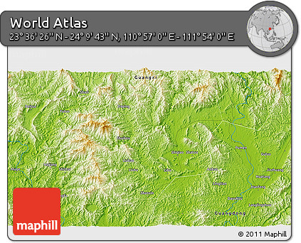 Physical 3D Map of the Area around 23° 53' 5" N, 111° 25' 30" E