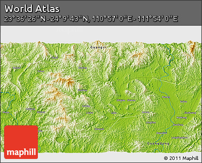 Physical 3D Map of the Area around 23° 53' 5" N, 111° 25' 30" E