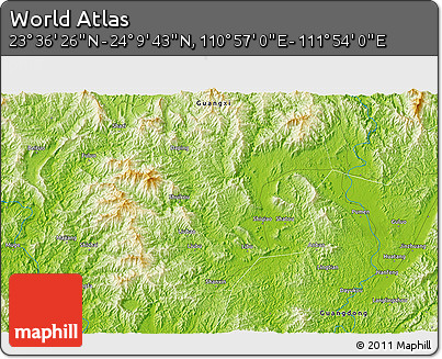Physical 3D Map of the Area around 23° 53' 5" N, 111° 25' 30" E