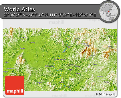 Physical 3D Map of the Area around 23° 53' 5" N, 112° 16' 30" E
