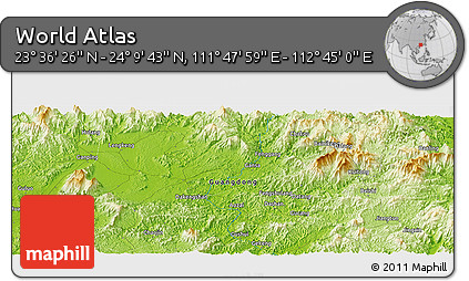 Physical Panoramic Map of the Area around 23° 53' 5" N, 112° 16' 30" E