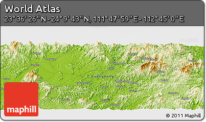 Physical Panoramic Map of the Area around 23° 53' 5" N, 112° 16' 30" E