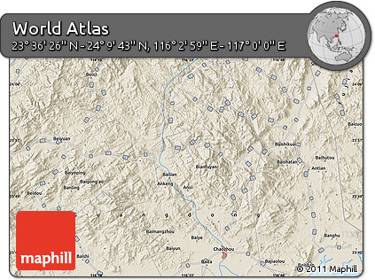 Shaded Relief Map of the Area around 23° 53' 5" N, 116° 31' 30" E