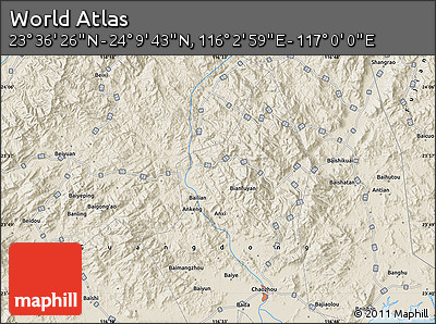 Shaded Relief Map of the Area around 23° 53' 5" N, 116° 31' 30" E