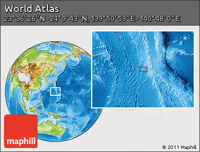 Physical Location Map of the Area around 23° 53' 5" N, 140° 19' 29" E
