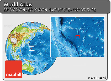 Physical Location Map of the Area around 23° 53' 5" N, 147° 7' 30" E