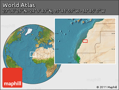 Satellite Location Map of the Area around 23° 53' 5" N, 15° 13' 29" W