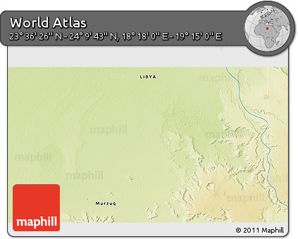 Physical 3D Map of the Area around 23° 53' 5" N, 18° 46' 29" E