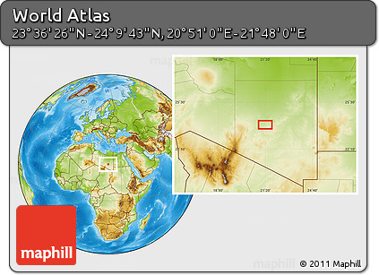 Physical Location Map of the Area around 23° 53' 5" N, 21° 19' 30" E