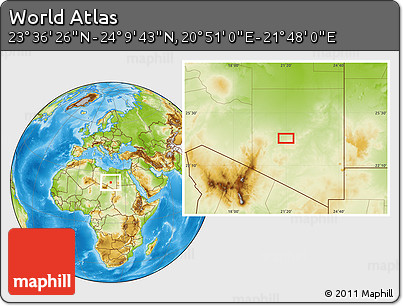 Physical Location Map of the Area around 23° 53' 5" N, 21° 19' 30" E