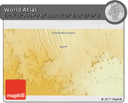 Physical 3D Map of the Area around 23° 53' 5" N, 26° 25' 29" E